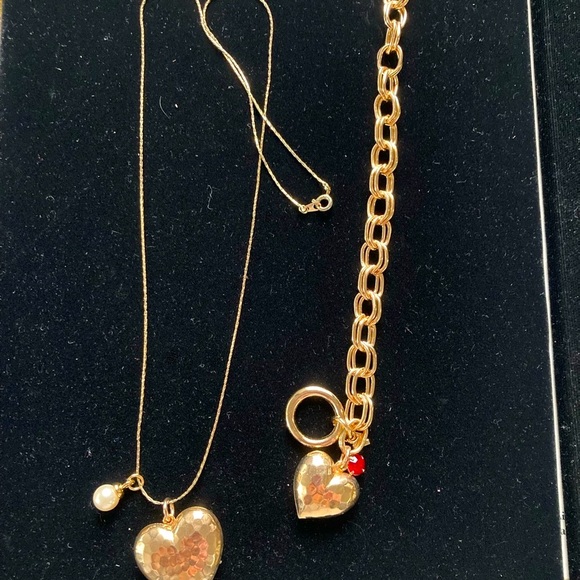 Rose Gold Heart Necklace & Bracelet Set White glass Pearl Ruby & Gold M details - Picture 4 of 7